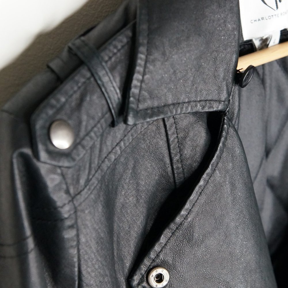 Genuine Leather Motorcycle Jacket Black Size 4 - Picture 3 of 7